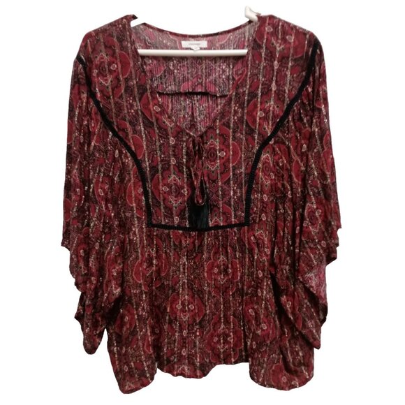 Maurices Womens Blouse Top Size XXL Burgundy Floral Flare Sleeve BOHO Peasant - Picture 1 of 9